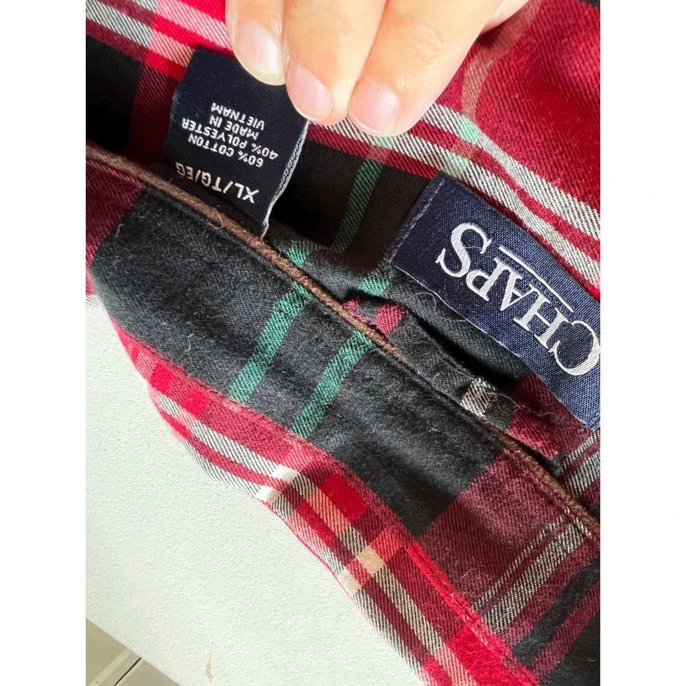 Chaps Mens XL Long Sleeve Button Down Shirt Red Black Plaid Cotton Blend